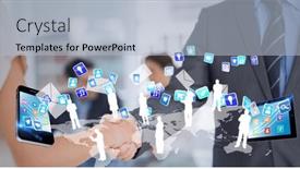  Presentation with digital finance - Slide deck having composition-of-businessmen-shaking-hands background and a light blue colored foreground