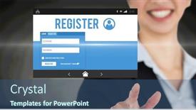  Presentation with registration - Slide set with composition-of-businesswoman-touching-screen background and a ocean colored foreground