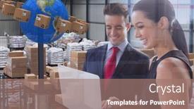  Presentation with digital globe on forex - Slide set featuring composition-of-cardboard-boxes background and a coral colored foreground