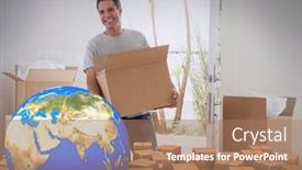  Presentation with digital globe on forex - Audience pleasing slide set consisting of composition-of-cardboard-boxes backdrop and a coral colored foreground