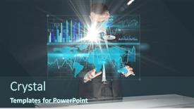  Presentation with data processing - PPT theme featuring composition-of-caucasian-businessman-touching background and a ocean colored foreground