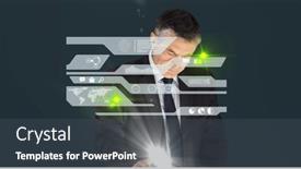  Presentation with digital image processing - Theme consisting of composition-of-caucasian-businessman-touching background and a dark gray colored foreground