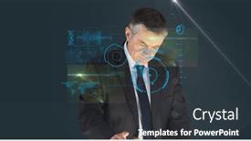  Presentation with image processing - PPT theme enhanced with composition-of-caucasian-businessman-touching background and a dark gray colored foreground