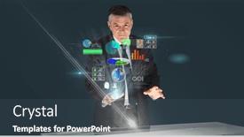  Presentation with processing - PPT theme with composition-of-caucasian-businessman-touching background and a ocean colored foreground