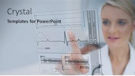  Presentation with digital statistics - PPT theme having composition-of-caucasian-woman-using background and a light blue colored foreground