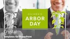  Presentation with seedling - PPT theme consisting of composition-of-celebrate-arbor-day background and a gray colored foreground