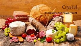  Presentation with cheese - Theme consisting of composition-of-cheese-salami-bread background and a gold colored foreground