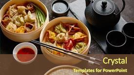  Presentation with chinese food - Colorful slide deck enhanced with composition of chinese food mixed backdrop and a tawny brown colored foreground