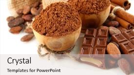  Presentation with cocoa - PPT theme consisting of composition of chocolate sweets cocoa and spices isolated on white background and a lemonade colored foreground