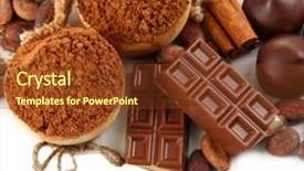  Presentation with cocoa - Cool new slides with composition of chocolate sweets cocoa and spices isolated on white backdrop and a tawny brown colored foreground