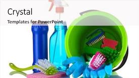  Presentation with cleaning services - Colorful theme enhanced with composition of cleaning products backdrop and a white colored foreground