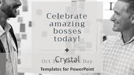  Presentation with diverse business people - PPT theme having composition-of-clebrate-amazing-bosses background and a light gray colored foreground