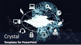  Presentation with circuit - PPT theme with composition-of-cloud-with-icons background and a navy blue colored foreground