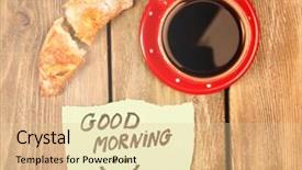  Presentation with croissant - Slides with composition of coffee fresh croissant and paper card on wooden background background and a lemonade colored foreground