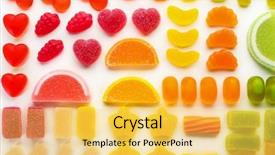  Presentation with jelly - Amazing PPT theme having composition of colorful jelly candies backdrop and a yellow colored foreground