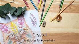  Presentation with old wooden table food - Slide deck consisting of composition of coloring and pencils background and a coral colored foreground