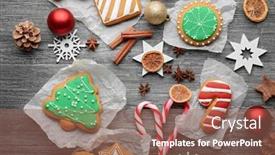  Presentation with decor - Beautiful slide deck featuring composition of cookies and christmas decor on wooden table backdrop and a coral colored foreground