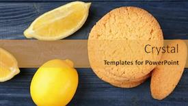  Presentation with lemons - Cool new slide deck with composition of cookies and lemons on wooden background backdrop and a yellow colored foreground