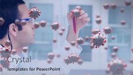  Presentation with global red - Beautiful PPT theme featuring composition-of-covid-19-cells backdrop and a light blue colored foreground