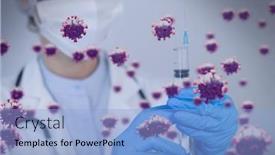  Presentation with global health - Cool new slide deck with composition-of-covid-19-cells backdrop and a light blue colored foreground