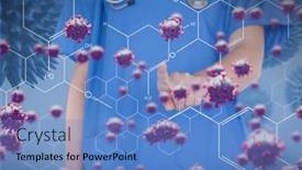  Presentation with global health - Presentation design featuring composition-of-covid-19-cells background and a teal colored foreground