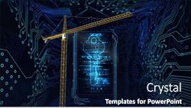  Presentation with digital identity - PPT theme with composition-of-crane-over-security background and a navy blue colored foreground