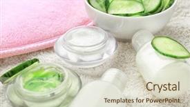  Presentation with beauty products - Amazing PPT layouts having composition of cucumber beauty products backdrop and a lemonade colored foreground