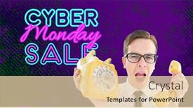  Presentation with man holding phone - PPT theme having composition-of-cyber-monday-sale background and a  colored foreground