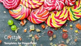  Presentation with grey - Colorful presentation theme enhanced with composition-of-delicious-candies backdrop and a  colored foreground