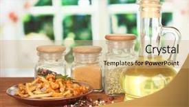  Presentation with oil and gas - Colorful theme enhanced with composition of delicious marinated mushrooms backdrop and a  colored foreground