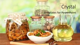  Presentation with mushrooms - PPT theme featuring composition of delicious marinated mushrooms background and a  colored foreground
