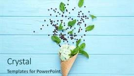  Presentation with ice cream cone - PPT theme featuring composition of delicious mint chocolate background and a arctic colored foreground