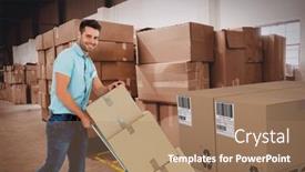  Presentation with global - PPT theme having composition-of-delivery-man background and a coral colored foreground