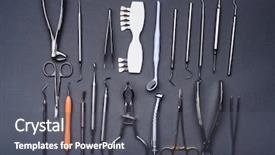  Presentation with set of different dental tools - Slides with composition of different dental equipment background and a dark gray colored foreground