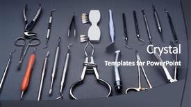  Presentation with set of different dental tools - Audience pleasing slide deck consisting of composition of different dental equipment backdrop and a gray colored foreground