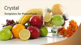  Presentation with flowers vase - Beautiful slide set featuring composition of different fruits with glass vase and flowers isolated on white backdrop and a blonde colored foreground