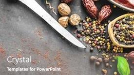  Presentation with sausages - Presentation featuring composition of different sorts of sausages background and a gray colored foreground