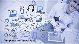  Presentation with digital finance - Slide set consisting of composition-of-digital-icons-over background and a light blue colored foreground