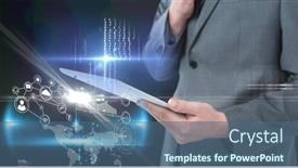  Presentation with digital finance - Audience pleasing presentation theme consisting of composition-of-digital-icons-over backdrop and a ocean colored foreground