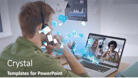  Presentation with global laptop - Presentation enhanced with composition-of-digital-icons-over background and a gray colored foreground