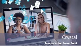  Presentation with global laptop - Slides with composition-of-digital-icons-over background and a ocean colored foreground