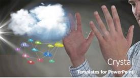  Presentation with cloud technology - PPT theme enhanced with composition-of-digital-online-icons background and a gray colored foreground
