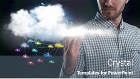  Presentation with cloud technology - PPT layouts with composition-of-digital-online-icons background and a ocean colored foreground