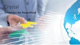  Presentation with holding puzzle pieces - Slide set consisting of composition-of-diverse-business-team background and a light blue colored foreground