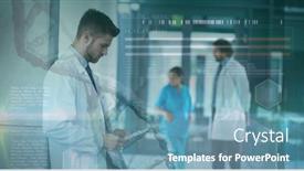 Presentation with data medical - Presentation theme having composition-of-dna-and-medical background and a teal colored foreground