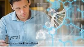  Presentation with global - Slide set having composition-of-dna-strand background and a light blue colored foreground