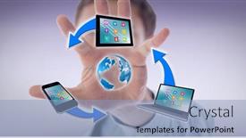  Presentation with digital image - Cool new PPT theme with composition-of-electronic-devices backdrop and a light blue colored foreground