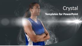  Presentation with basketball female - Presentation design enhanced with composition-of-female-basketball-player background and a dark gray colored foreground