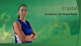  Presentation with basketball female - PPT theme consisting of composition-of-female-basketball-player background and a ocean colored foreground