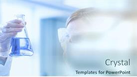  Presentation with scientist - PPT theme with composition-of-female-scientist-holding background and a sky blue colored foreground